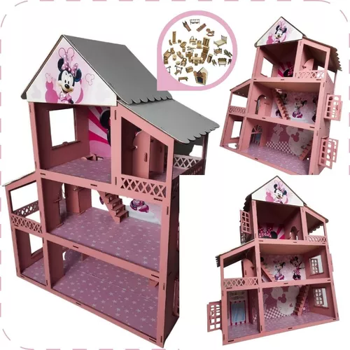 Casinha de Bonecas Infantil em Madeira MDF Casa de Brinquedo 2