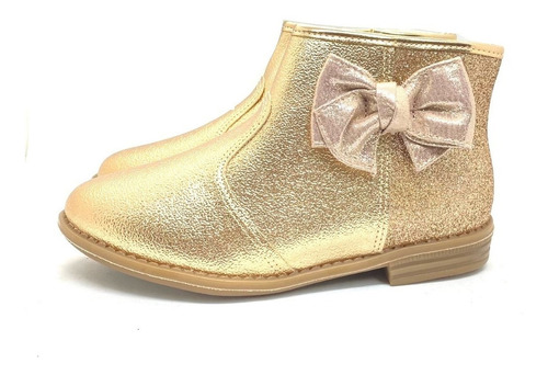 Imagen 2 de 3 de Bota Dorada Rose Con Brillos Y Moño Nenas Molekinha 2167128
