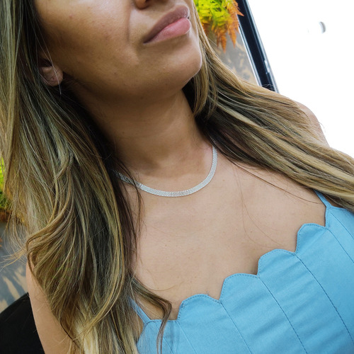 Colar Feminino Gargantilha Choker Laminada Prata Legítima Cor Prata 925