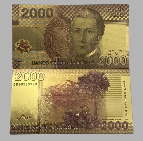 Billetes Chilenos De Pvc Chapados En Oro 24k