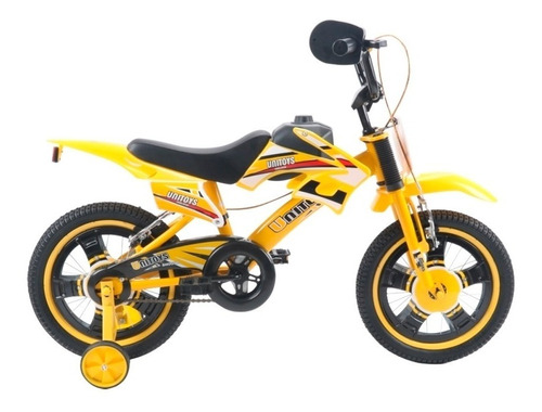 Imagem 1 de 4 de Bicicleta  infantil Unitoys Moto Cross aro 16 freios v-brakes cor amarelo com rodas de treinamento