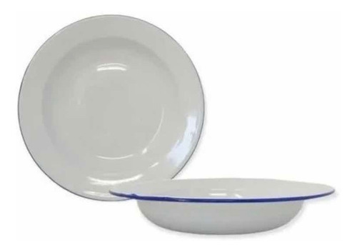 Plato Enlozado Vintage Antiguo Blanco Borde Azul
