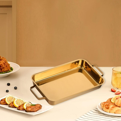 Bandeja Para Asar De Acero Inoxidable Con Asas, Bandeja Oro