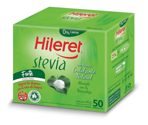 Edulcorante Hileret Stevia 50 Sobres