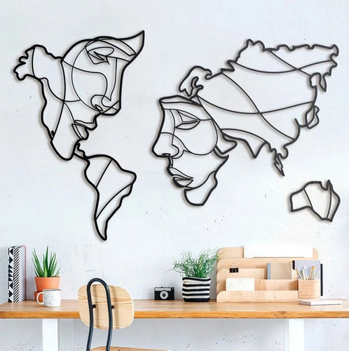 Arte De Pared Caras Cortadas Con Láser Del Mapa Mundial