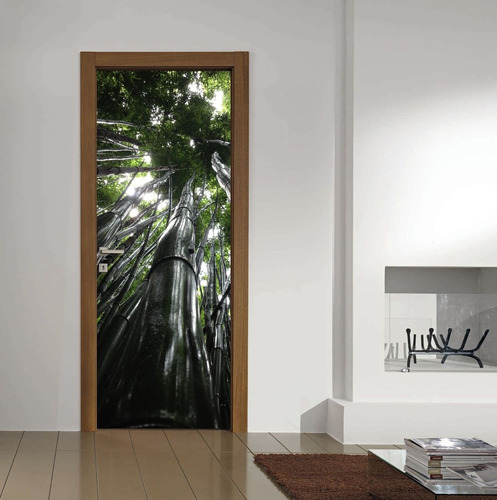 Vinilo Para Puerta Bambu Naturaleza Arboles Verde M3