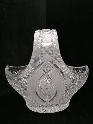 Hermosa Canasta De Cristal Cortado Bohemia Antigua (Usado)