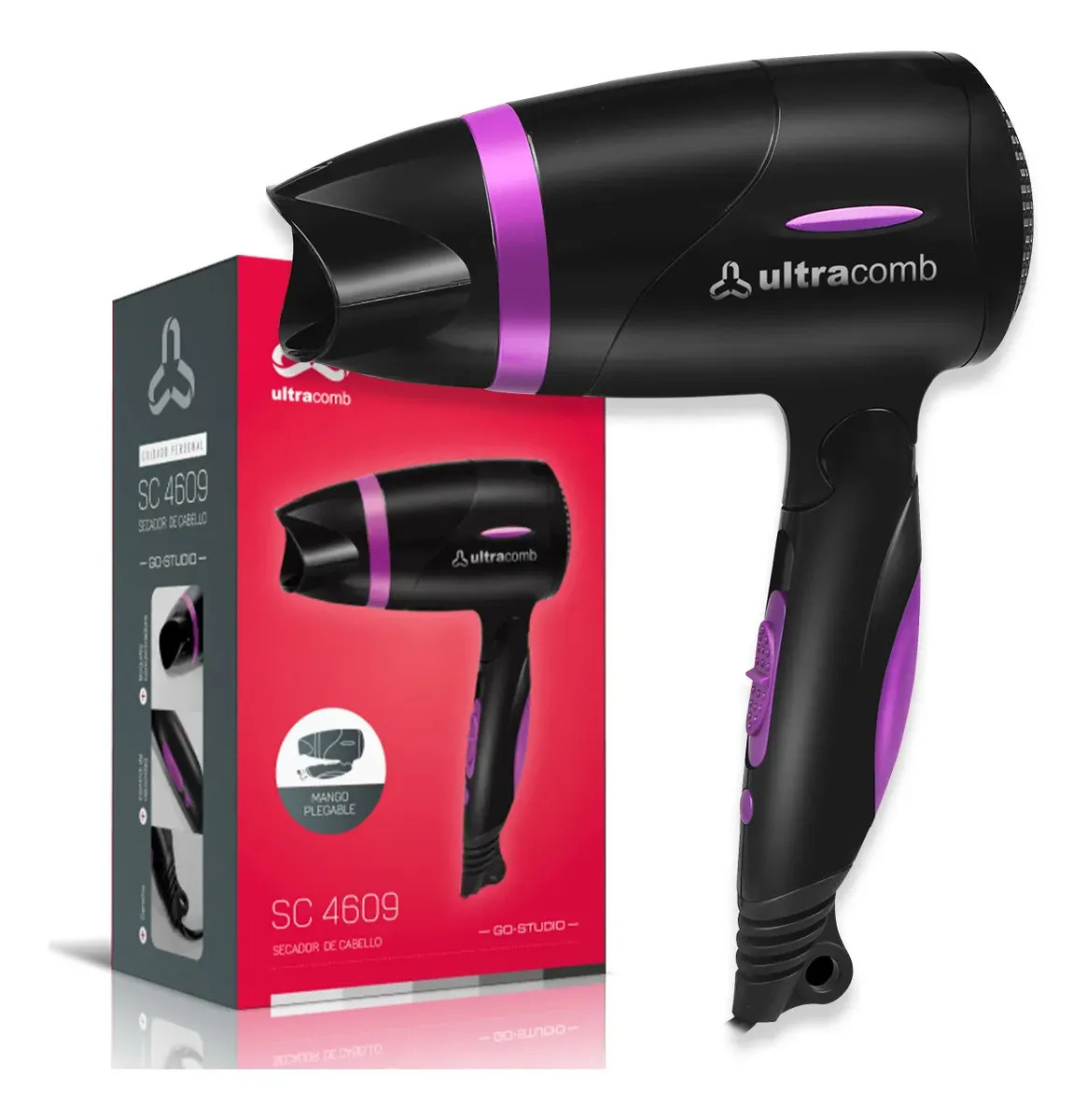 Secador De Pelo Ultracomb Sc-4609 1400w Color Negro Plegable 2 Velocidades