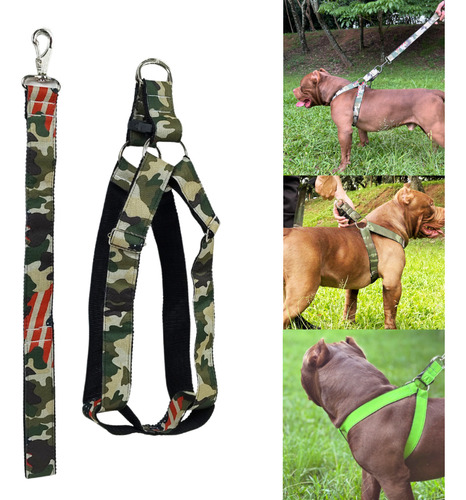 Peitoral Ajustável De Cachorros Cães Medio Grande Resistente Cor Verde-musgo Listas Tamanho Da Coleira G