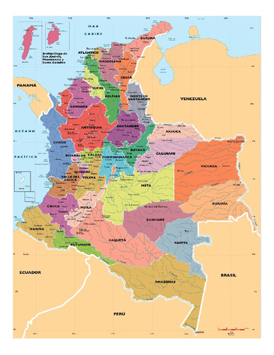 Vinilo Mapa Didactico Politico Colombia Laminado 1.30mx1m