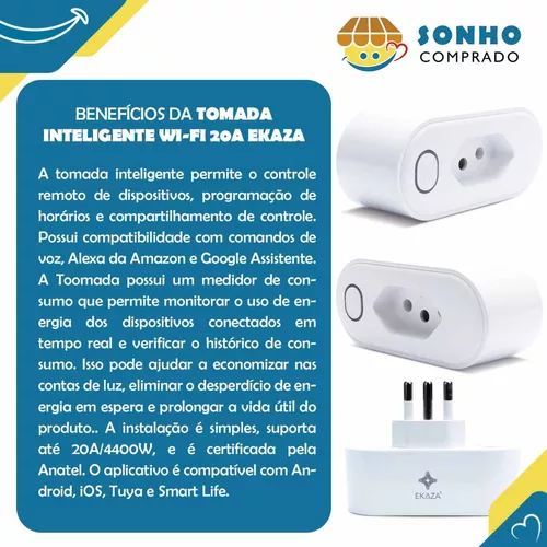 Tomada Inteligente Ekaza 10A Wifi, App, Alexa