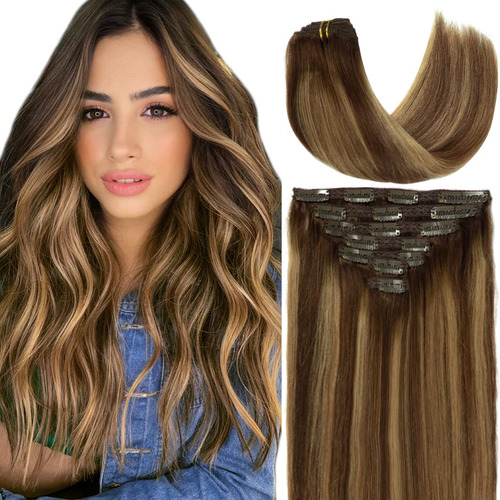 Caliee Extensiones De Cabello Humano Con Clip, Color Marrn C