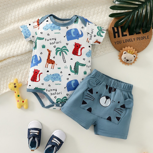 Conjunto De Mameluco Para Bebé Con Estampado De Animales Blanco 3-6 M