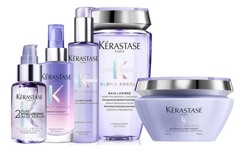 Kit Tratamiento Para Cabello Matizante Kerastase Blond Absolu Bain Lumiere + Mascarilla Ultraviolet + Cicaplasme + Sérum Ácido Hialurónico + Sérum Cicanuit