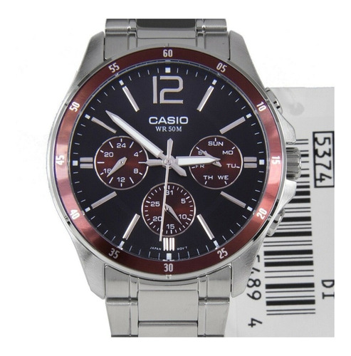 Reloj Casio Mtp-1374d-5a 50m Acero Inoxidable Virola Bordo