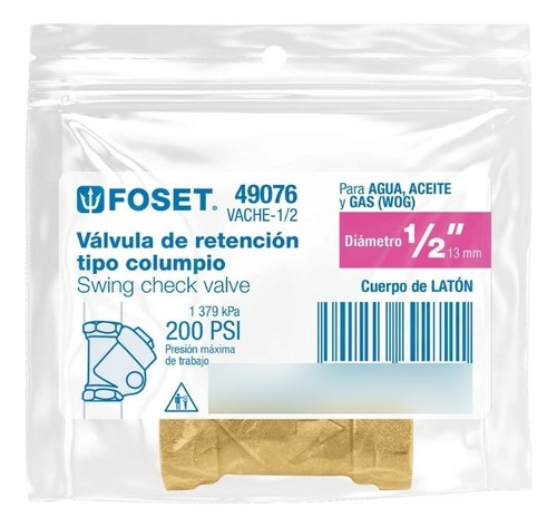 Válvula Check De Latón De 3/4 Foset 49077
