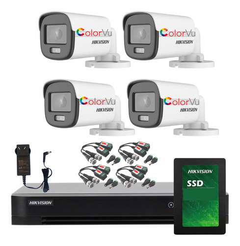 Kit 4 Camaras 2mpx Colorvu Hikvision Dvr 4ch Disco Ssd