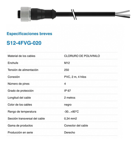 Cable Para Sensor M12 4 Pines De 2m Codo Recto O Angulo 90°