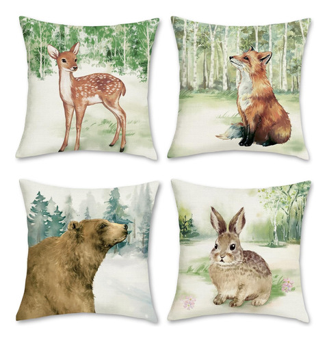 Bonhause Fundas De Almohada De Animales Del Bosque, 18 X 18,