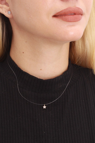 Imagem 4 de 7 de Gargantilha Fio Solitario Zirconia Estrela Em Ouro 18k/750