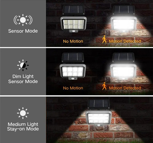 Foco Led Luz Con Panel Solar Sensor De Movimiento Exterior