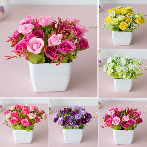 Adornos De Plantas Falsas Con Flores En Maceta De Jardín