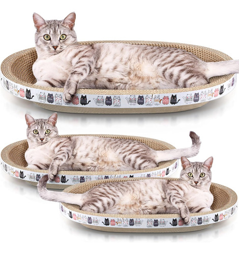 3 Pcs Cat Scratcher Cartón Ovalado Cat Scratch Pad Boa...