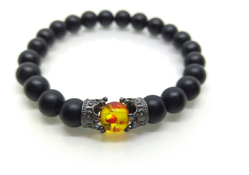 Pulseras Hombre Mujer Piedra Onix Negro Corona Unisex