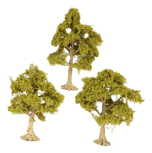 3pcs Estrada De Ferro Cenário Verde Árvore Caducifólia