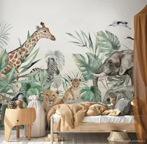 Comprar Vinilo Mural Infantil Selva Animales Acuarela Autoadhesivo