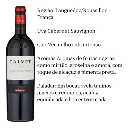 Kit 2 Vin Francês Cabernet Sauvignon Calvet 750ml + 1 Taça