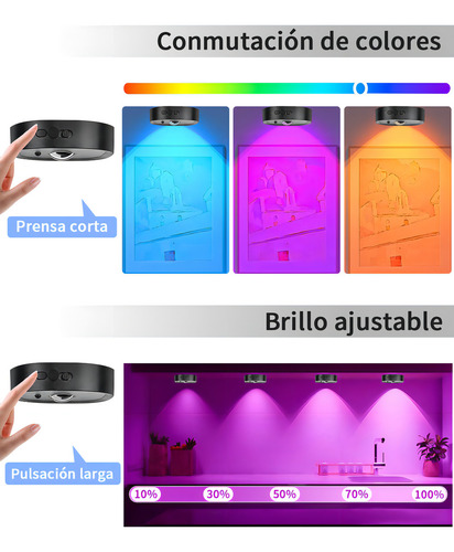 Bylifity® 4pzs Lampara Pared Luz Led Recargable, 13 Colores Rgb Luces De Disco Con Control Remoto, Inalámbricas Luz De Clóset Con Estación De Carga Negro
