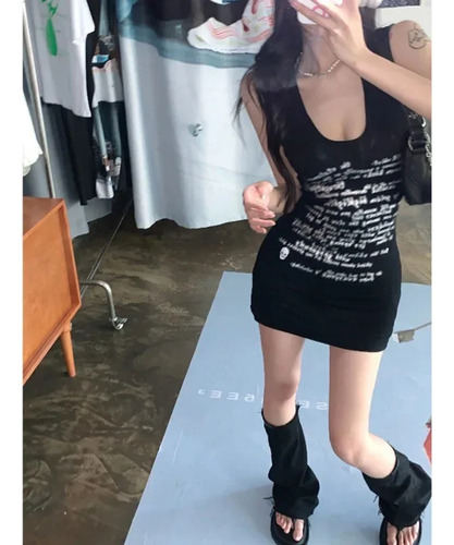 Vestido Negro Sin Tirantes Con Estampado De Spandex Modal, C