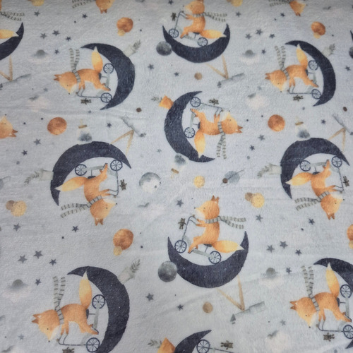 Telas Por Metro Micropolar Soft Estampado Digital 1.4m Anch Gris Claro Zorrito Luna