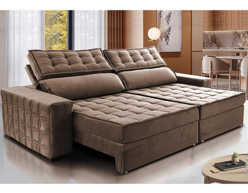 Sofá Retrátil 2,95m Cama Inbox Big Star. Com Softgel d40 Cor Castor