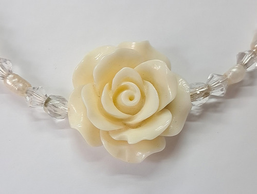 Collar Rosa Y Perlas Auténticas Cristal De Roca Gargantilla