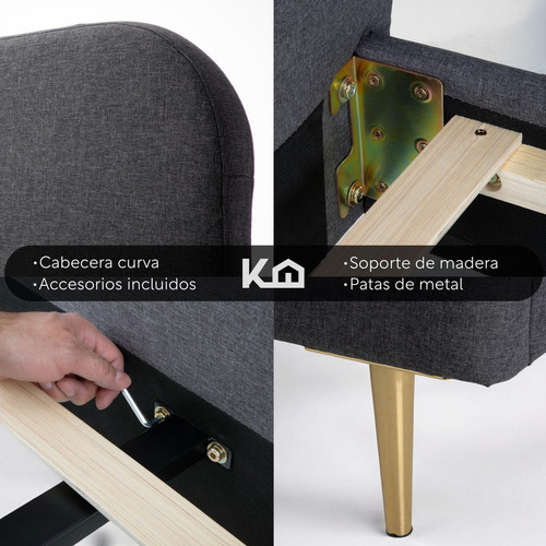 Base De Cama Y Colchón Memory Foam 100x190x20 Cm Con Resortes Pocket Individual Box De Metal Y Madera Cabecera Curva Color Gris Kingshouse