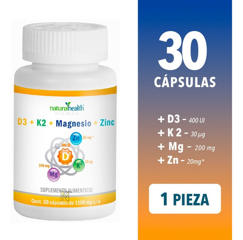 Vitamina D3 + K2 + Magnesio + Zinc (30 Caps) Naturalhealth