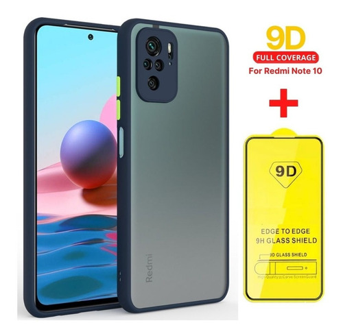 Imagen 1 de 7 de Case Ahumado + Mica Vidrio 9d Xiaomi Redmi Note 10 / 10s