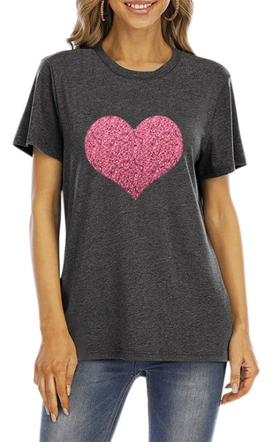 Camiseta De Mujer Con Estampado De Corazón Brillante Para El