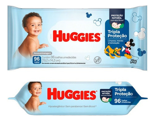 Toalha umedecida Huggies Tripla Proteção 19cm x 14cm pacote 96 unidades