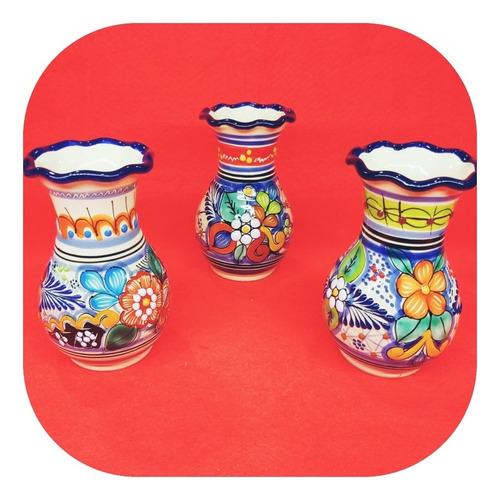 Imagen 1 de 2 de Set 3 Florerito Color 15 Cm De Talavera Poblana Fl Cr