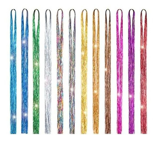 47 Inch 12 Colors Hair Tinsel With Tool Sparkling Dazzle Gl