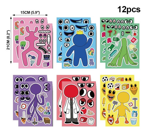 Pegatinas Stickers Rainbow Friends 12 Pack Make A Face
