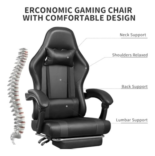 Silla Gaming Con Reposapiés Y Masaje Lumbar