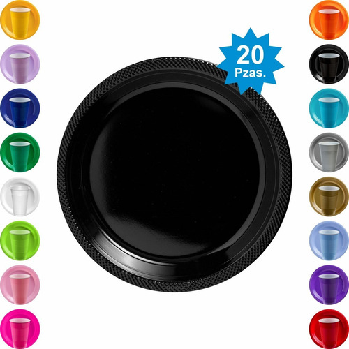 Plato De Plástico Grande Desechable Varios Colores Amscan Colores Negro