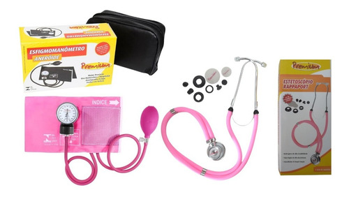 Kit De Enfermagem Rosa Com Medidor De Pressão E Esteto