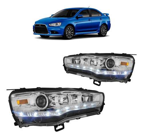 Farol Led Mascara Cromada Lancer 2011 2012 2013 2014 Par