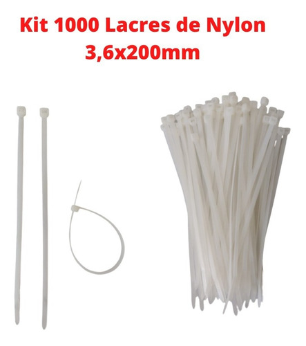 Abraçadeira De Nylon 3,6mm X 200mm - Kit 1000 ]Unid Cor Branco