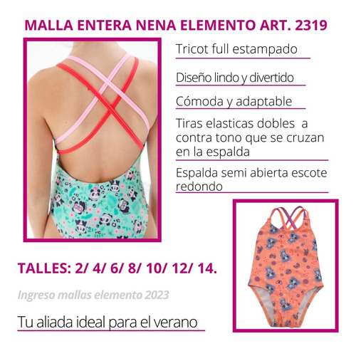 Imagen 3 de 7 de Malla Entera Niña Estampado Surtido Elemento A. 2319 Verano
